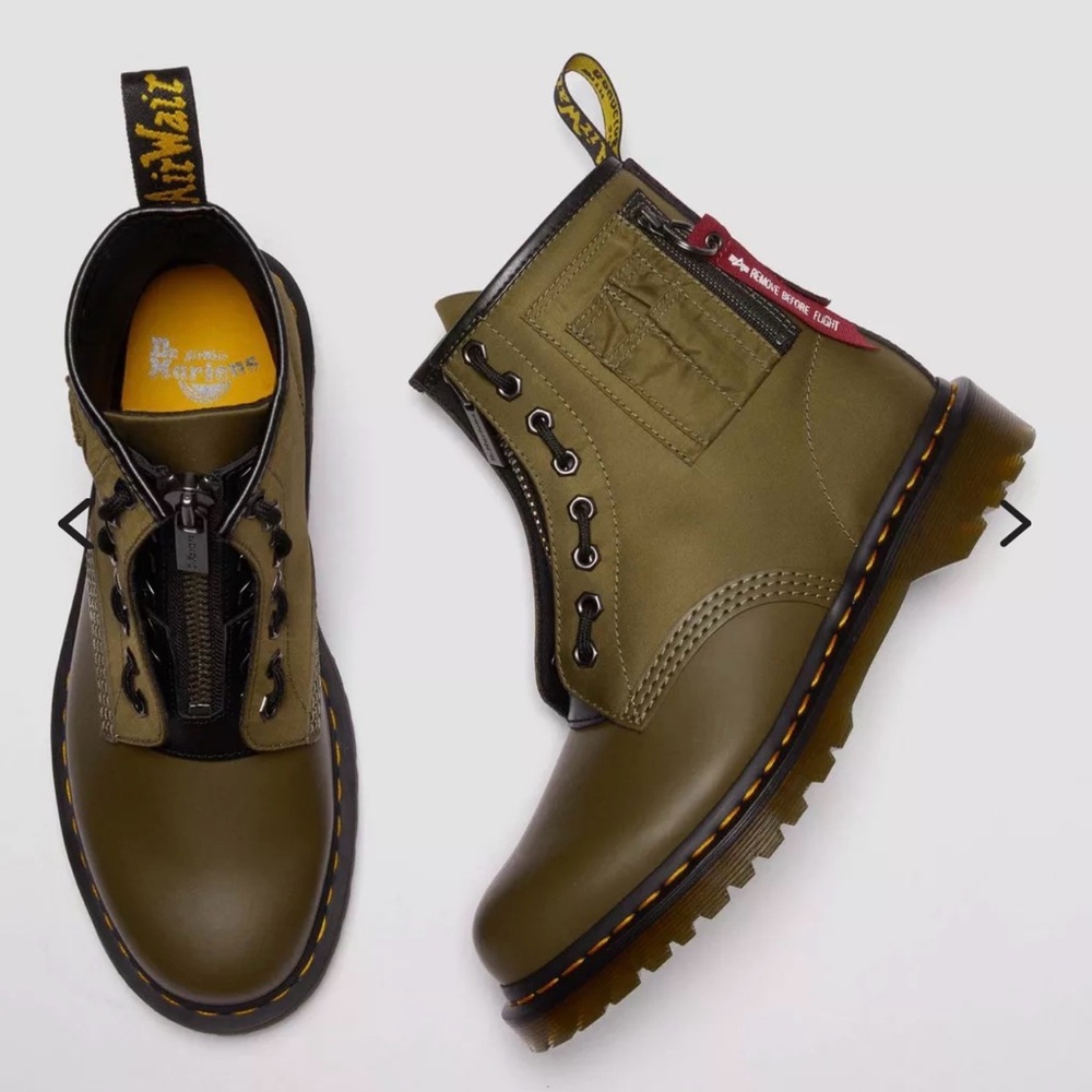 1460 Ben Alpha Industries Nylon/Leather Olive Lace Up Boots - Picture 7 of 12
